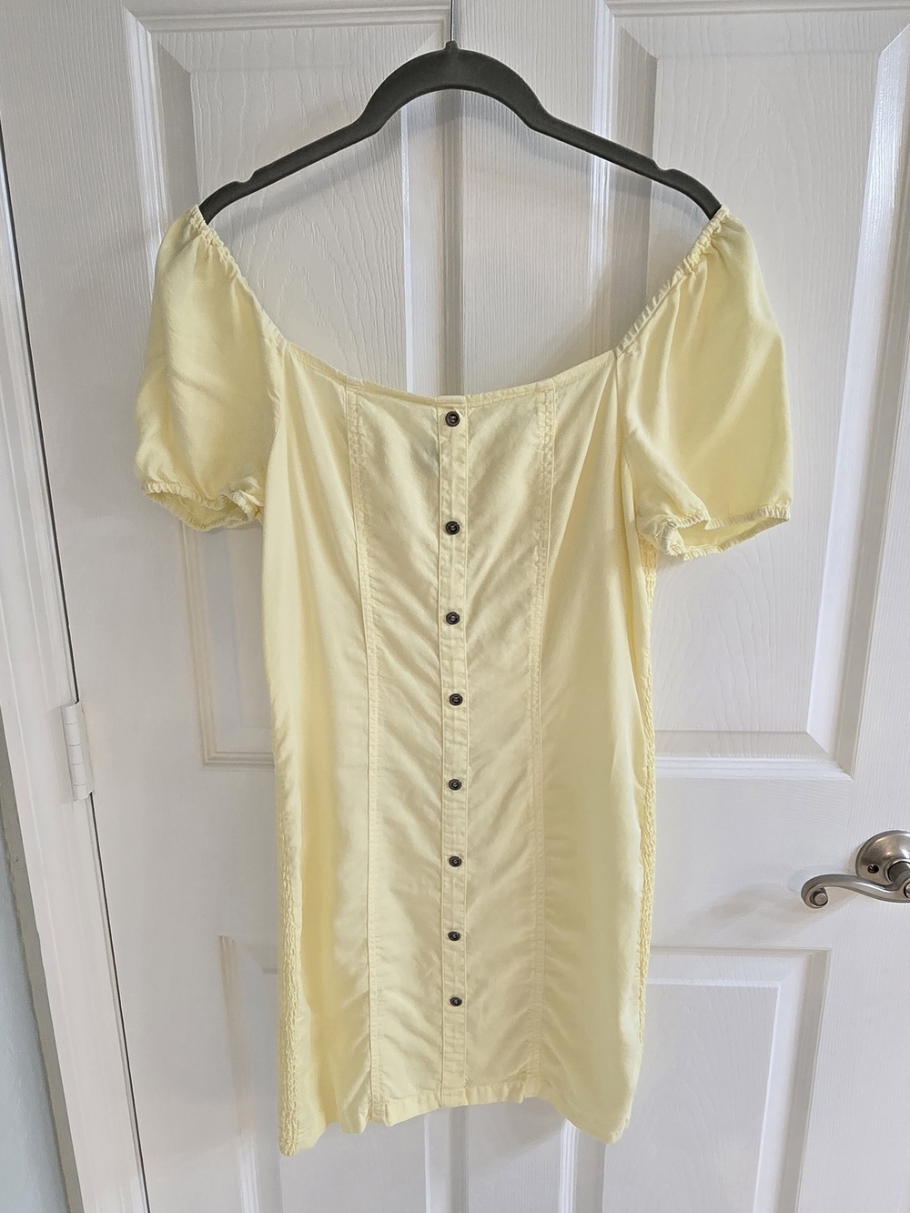 Love Tree Pale Yellow Off-Shoulder Button Mini Dress